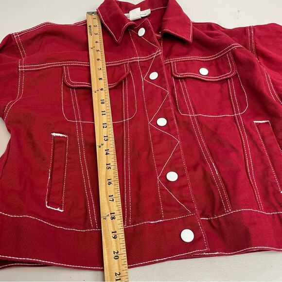 Madeline & Monroe red denim white contrast stitch jacket Small 80s - Picture 11 of 12